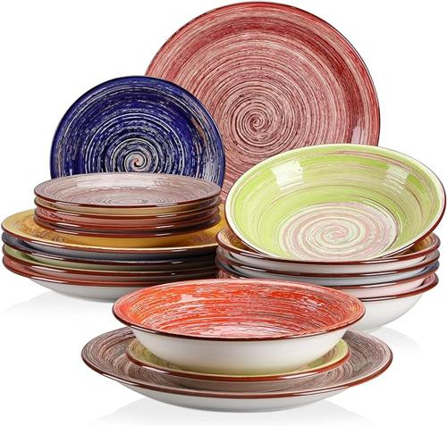 Vancasso Albero 6件套手绘陶瓷餐具，18件多色组合，乡村风餐盘碗碟套装