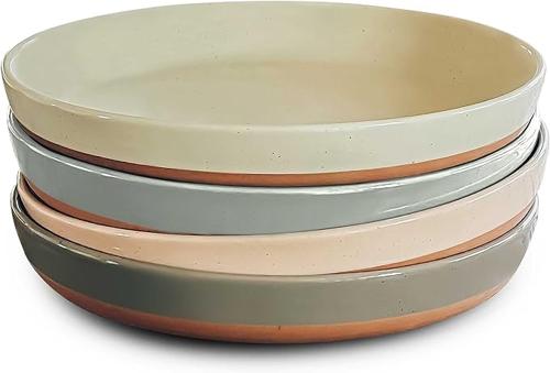 Mora陶瓷意面碗套装，4-35盎司，微波安全，高边设计，适用厨房与宴请，大号碗盘，全能美食佳选